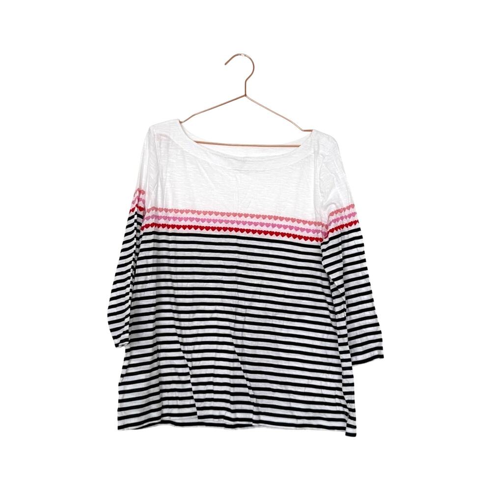 LOFT outlet Black and White Striped Top with Pink Detail 3/4 sleeve XL